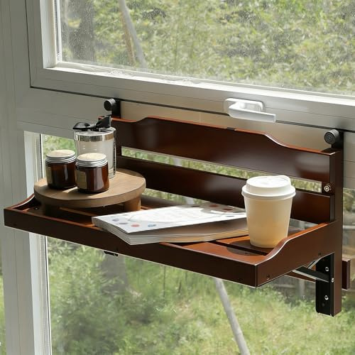 Tavolo da Balcone Pieghevole, Tavolino da Ringhiera In Legno Massello, Installazione Senza Fori, Tavolo da Appendere Alla Finestra per Piccoli Balconi, Cucina, Bar e Uso Interno(Brown,120cm/47in)