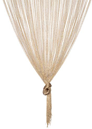TRIXES Dew Drop Gold String Curtain Panel - 90 x 200 cm - Waterfall Effect - Glitter Thread Partition Divider - Home Decor Accessory - Perfect as a Fly Screen for Doors Doorways and Windows