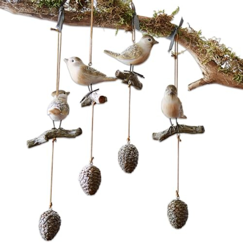 Loberon Vogel 4er Set Vianne, braun | handgefertigt und von Hand bemalt, naturnahes Design, Deko-Spatzen, Tierfiguren, Dekoration, Polyresin, Hanf