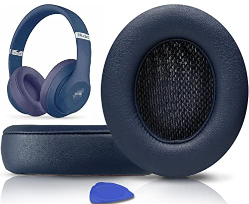 SoloWIT Replacement Ear Pads Cushions for Beats Studio 2.0 & 3 Wired/Wireless OVER-EAR Headphones, Earpads with Soft Protein Leather, Noise Isolation Memory Foam (Navy Blue)