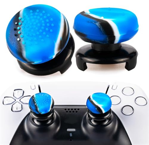 Playrealm FPS Thumbstick Extender & 3D Texture Rubber Silicone Grip Cover 2 Sets for PS5 Dualsenese & PS4 Controller (Camouflage Blue)
