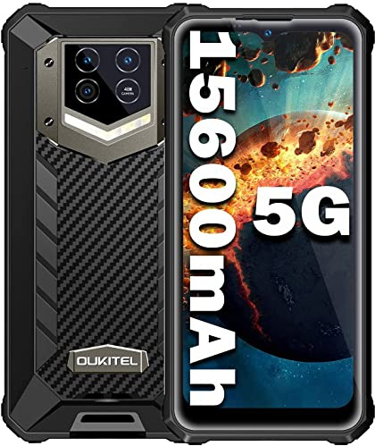OUKITEL WP15 Rugged Smartphone 5G, 15600mAh, 8GB+128GB, 1TB, Android Rugged Phones, 6.52 Inches, 48MP Camera, IP68/69K Waterproof mobile phone, Dual SIM Free Mobile Phones, NFC, OTG, GPS, Black