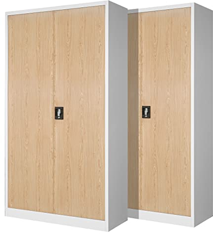 Jan Nowak 2er Set Aktenschrank C001H Büroschrank Metallschrank Werkzeugschrank 4 Einlegeböden Drehgriff Pulverbeschichtung Abschließbar 195 cm x 90 cm x 40 cm (Weiß/Sonoma Eiche)