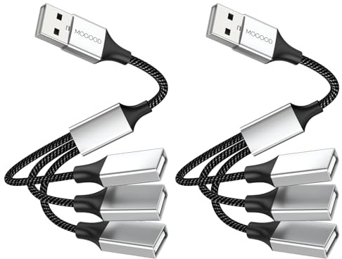 MOGOOD USB 1 to 3 Port Splitter Cable Type A 1 Male to 3 Female 2Pack | USB 2.0 Adapter, USB Power Splitter, USB Extension Cord, For Charging/Data Transfer/Laptop/Mac