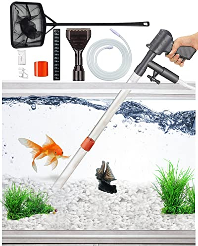 QZQ Aquarium Gravel Cleaner [2024 Edition] Vacuum Fish Tank Vacuum Cleaner Tools for Aquarium Water Changer with Aquarium Thermometers Fish Net kit Use for Fish Tank Cleaning Gravel and Sand