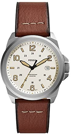Fossil Montre pour femmes Bronson, mouvement à quartz, boîtier en acier inoxydable argenté de 40 mm avec bracelet en cuir ProPlanet, FS5919