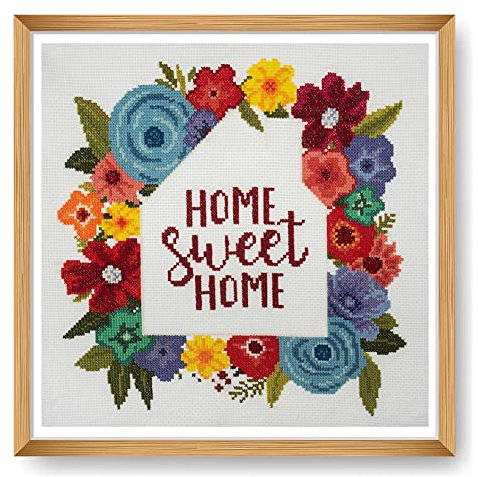 Trimits Kit per punto croce grande, ricamo a punto croce, per adulti, principianti, bambini, regali di Natale (cornice non inclusa), 11 pezzi, motivo Home Sweet Home