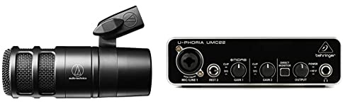 Audio-Technica AT2040 Dynamisches Podcast-Mikrofon mit Hypernierencharakteristik, schwarz & Behringer U-PHORIA UMC22 Audiophiles 2x2 USB Audio Interface mit Midas Mikrofonvorverstärker