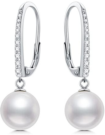 925 Sterling Silber Ohrringe für Damen Mädchen Weiß Perlen Ohrringe Creolen Zirkonia Schmuck Geschenk Hochzeit Geburtstag Valentinstag Weihnachten