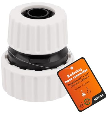 MIVOS Raccord de tuyau 1/2 à 3/4 – Réduction du tuyau d'arrosage – Fabriqué en plastique recyclé à 90 % – Raccord de tuyau 1/2 (13 mm) x 19 mm – Fabriqué en Union Européenne