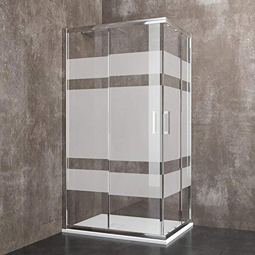 Box Doccia 195Cm H Rettangolare Con Ante In Cristallo Temperato Serigrafato da 6 mm Struttura Alluminio Anodizzato Maniglie in Acciaio Cromato E Porte Scorrevoli Cabina Bagno Design (70 x 90 cm)