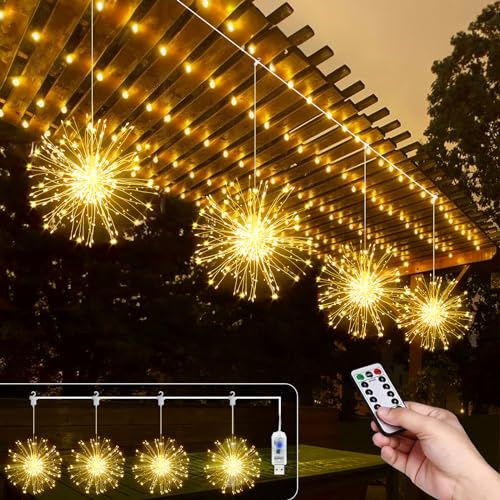 Micacorn LED Fairy String Lights, 4 Piezas USB Fuegos Artificiales, 480 LED 8 Modos Impermeables Con Remoto Control Para Home Natale Boda Fiesta Navidad