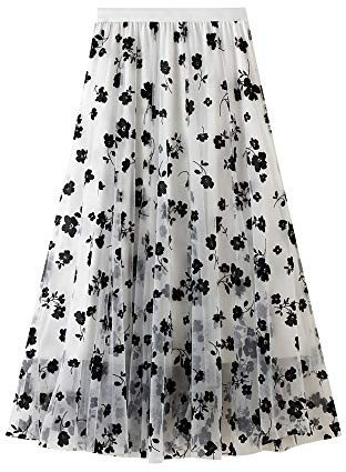Unregelmäßiger Tüll-Tutu-Rock für Damen, lässig, glänzend, Stern-Pailletten, elastisches Netzgewebe, Prinzessinnenrock für Streetwear, C-weiß, Einheitsgröße