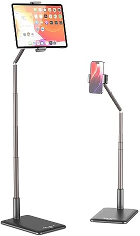 ULANZI Porta Tablet da Letto, TS002 Supporto Tablet Letto Girevole a 360° con Altezza Regolabile, Supporto da Pavimento in metallo, per Tablet e Telefono da 4,5~12,9