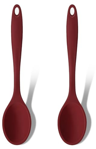 Cucharas de Silicona para Cocina(Juego de 2,11 Pulgadas): GEEKHOM Resistentes hasta 230°C, Mango Antideslizante, Antiadherente y Fácil de Lavar - Sin Olores y Multiusos para Hornear, Freír y Asar