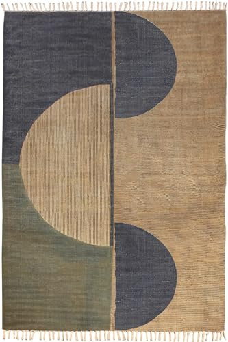 CASAVANI Kelim Teppich, waschbarer Überwurf, Baumwolle, Boho-Teppich, Flachgewebe, Teppiche für große Fläche, Schlafzimmer, Wohnzimmer, Esstisch, Zimmer, 25,4 x 35,6 cm, Braun / Blau