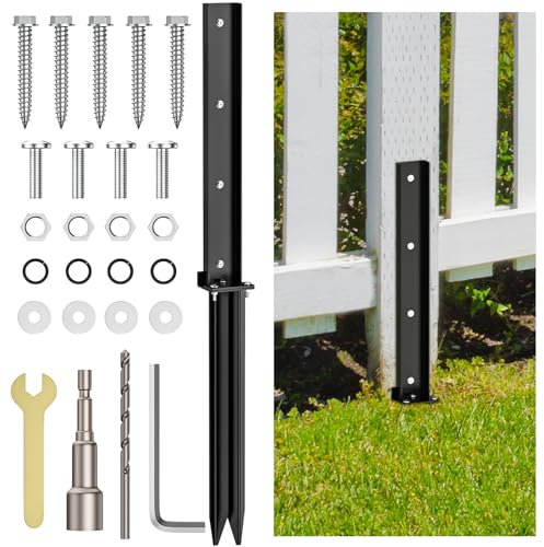 Fixmend Fence Post Repair Kit, Heavy Duty Fence Post Anchor, Fence Post Stakes Ground Spike for Repairing Tilted or Broken Wooden Posts (1 Pack, Black)
