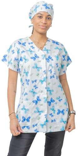 KODAMA Tunique Médicale Femme à Motifs – Tunique infirmière/Aide à la Personne en Coton avec col V, Bouton-Pression, 3 Poches, Manches Courtes – Disponible en 5 Designs/Couleurs Uniques