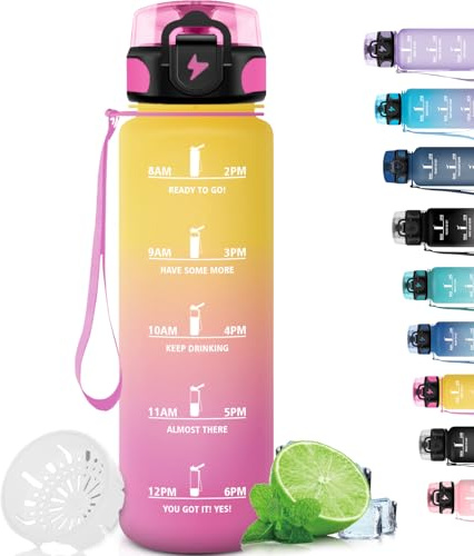 Grsta Botella Deportiva - 1500ML, Agua Gimnasio, a Prueba de Fugas y no BPA, Botella Gym Motivacional con Sello de Tiempo para Ciclismo y Escuela