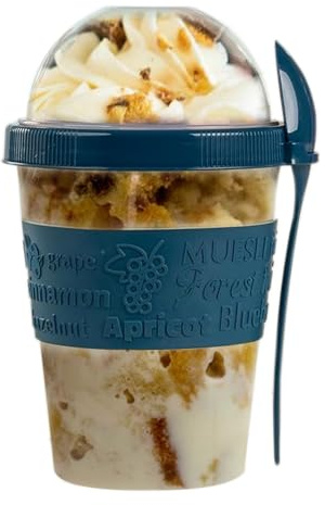 SAFRI 600ml Over Night Oats Container Reusable Yogurt Cups 100% BPA Free Breakfast On The Go Cereal Yogurt Pot with Lids and Spoon (Blue Teal)