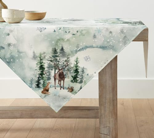 Artoid Mode Bäume Schneeflocken Fuchs Rentier Weihnachten Tischdecke, Tischwäsche Winter Küche Tisch Dekoration Drinnen Urlaub Party Dekor 85x85 cm
