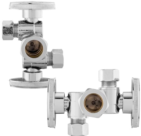 2-PCs HeSun Dual Shut Off Angle Valve, 1/2 Nominal (5/8OD) x 3/8 OD x 3/8 OD Compression, 1/4-Turn Stop Valve with 2 Shut Off, PEX Chrome Plated Brass(VALVE134-2)