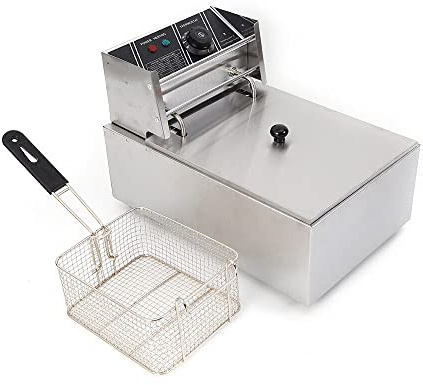 Fetcoi 6 Liter Edelstahl Fritteuse, 2500W, Netzstecker (AC Adapter), Frittierkorb & Deckel, Temperatur 60-200°C einstellbar