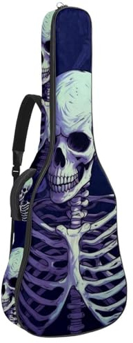 Gitarrentasche für Akustikgitarre mit zwei Taschen, cooles blaues Totenkopf-Design, wasserabweisend, doppelt verstellbarer Schultergurt, Gitarrentasche, Cooler blauer Totenkopf, 42.9x16.9x4.7 in,