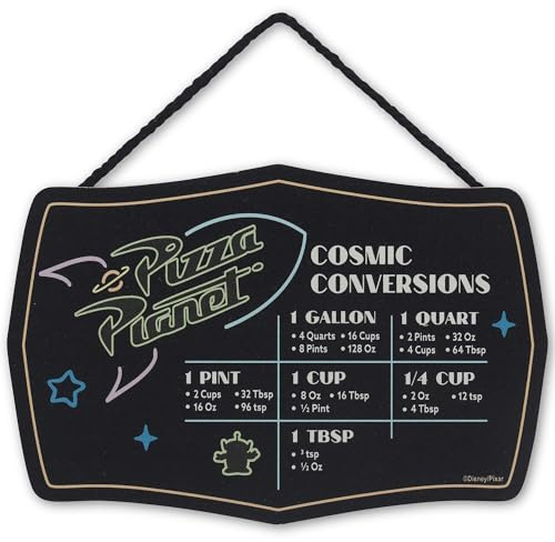 Disney Toy Story Pizza Planet Cosmic Conversions Kitchen Hanging Wood Measuring Sign - Fun Toy Story Kitchen Conversions Chart