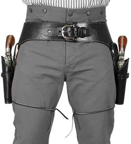 Lamppdcor Westgurte für Frau, Cowboy -Waffengürtel pu Westgürtel mit Doppelpistolenrevolverhalter, eine Größe schwarze Westgürtel für Männer, Steampunk -Kostüm für Halloween Cosplay Party