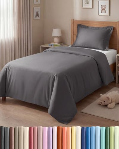 Housse de Couette 140x200 cm avec 2 Taies d'Oreiller 65x65 - Gris Foncé - Parure de Lit 3 Pièces pour Lit 1 Personne 90x190 ou 90x200 - Microfibre Brossée Douce, Fermeture Éclair - Certifiée OEKO-TEX