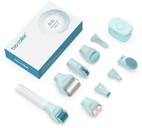 Gdbanlimi 10 in 1 Derma Roller Kit, 0.25mm Microneedling Roller Microneedle Derma Roller with, Facial Beauty Roller Skin Care Tools, 10 Replaceable Heads and Storage Case