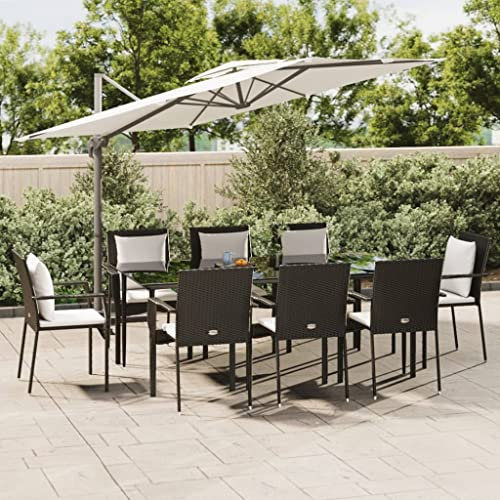 KTHLBRH 7-TLG. Garten-Essgruppe mit Kissen Schwarz Poly Rattan Balkonmöbel-Sets Terrassenmöbel-Sets Outdoor-Möbel-Sets Gartenmöbel-Sets für Terrasse, Garten, Balkon