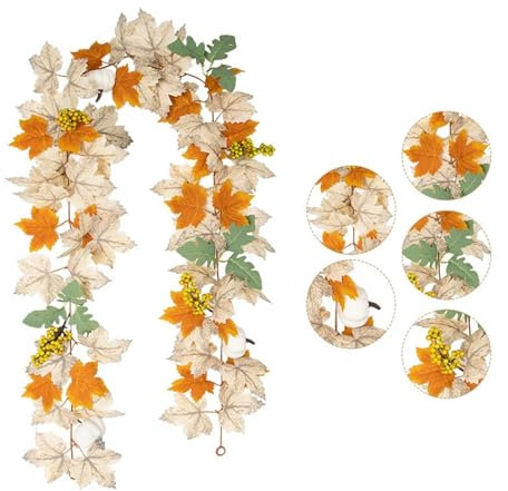 KüNstliche Blumen Girlande 175 cm Girlande Herbst Künstliche Ahornblatt Kürbisrebe for Thanksgiving Halloween Dekoration Rattan Wand Home Party Tischdekoration FüR Garten Wand Zaun Hochzeit Balkon Auß