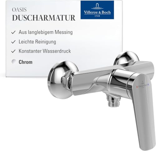Villeroy & Boch Oasis miscelatore doccia – monocomando con valvola di non ritorno e cartuccia in ceramica – miscelatore per doccia, montaggio a parete – risparmio idrico con AirPlus – cromato | In ottone, valvola di non ritorno, a risparmio idrico con AirPlus, cartuccia in ceramica, TVS11500100061