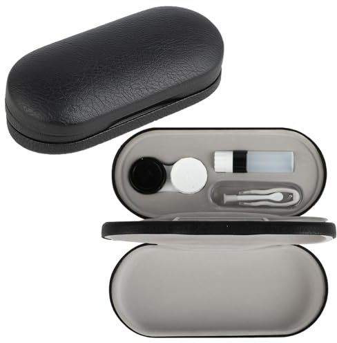 Windfromort 2 in 1 Porta Lenti a Contatto con Specchio – Custodia Occhiali Rigida Compatta – Custodia Occhiali per Lenti, Occhiali da Sole e da Lettura (Nero)