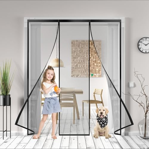 Sommer Insektenschutz türvorhang Fliegennetz türen, 130x210cm Insektenschutz Magnet Vorhang Fliegenvorhang für Balkontür Wohnzimmer Automatisches Schließen Schwarz