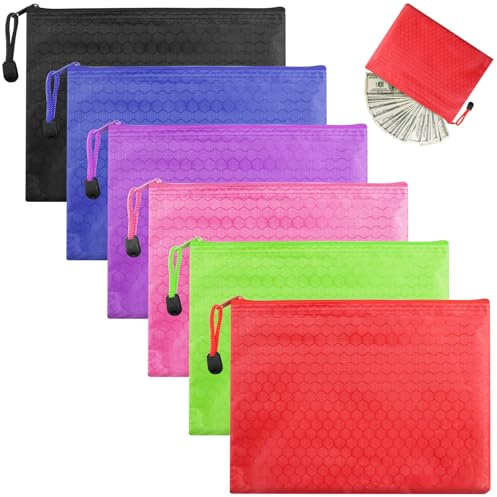 VEPEPE Lot de 6 Pochettes D'argent A5, Pochette de Documents, Portefeuille Zippé, Petite Pochette pour Argent pour Maison, École, Voyage et Bureau (23×17,8 cm)