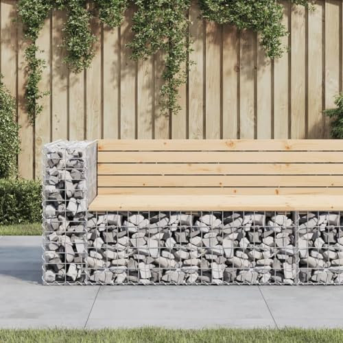 Fasba Gartenbank, Sitzbank Bank Gabionen, Gabionenbank für Garten Terrasse, Steinkorb Drahtkorb Parkbank Gartenmöbel, 122x71x65,5 cm Massivholz Kiefer