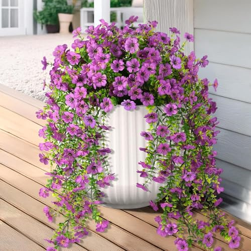 4 Stück Kunstblumen für Draußen, 75cm Künstliche Balkonpflanzen Veilchen Künstliche Hängepflanzen Blumen wie Echt UV-Beständige Kunstblumen Outdoor Wetterfest Kunstpflanzen(Empfohlen 2 und 4 Stück)