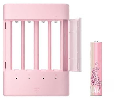 imuto Batterie AAA ricaricabili litio 4 pezzi con caricabatterie, 1300mWh Pile Ricaricabili litio Triple A e 1,5V uscita a tensione costante, batteria AAA a bassa autoscarica, stile Sakura