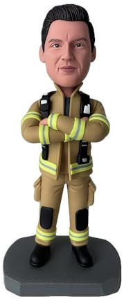 mydedor Personalisiertes Feuerwehrmann-Wackelkopffigürchen in Uniform, nach Foto, handgefertigt für Büro oder Ersthelfer-Anerkennung