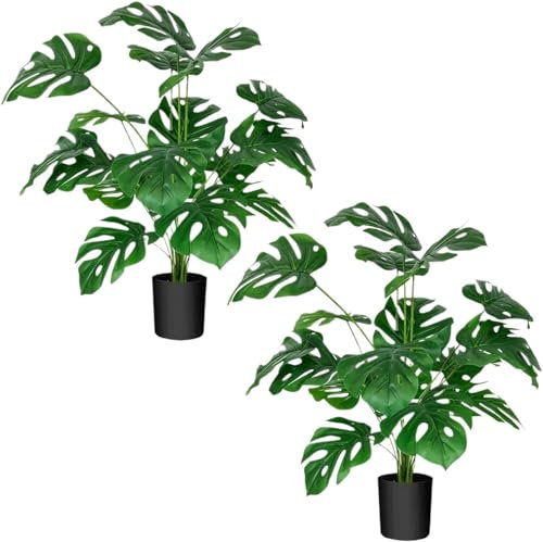 IWENZHKPA Fake Tree Artificial Trees 2 Pack Artificial Trees 28 In Faux Monstera Deliciosa Plant Fake Tree For Home Office Artificial Tree Indoors
