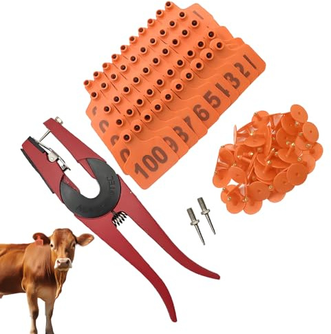 Ear Tags | Livestock Marking Labels - 001-100 Numbered Ear Tags with Applicator Set for Livestock Breeding Programs, Beef and Sheep