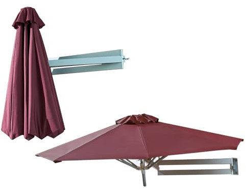 Outdoor Wall Mounted Patio Umbrella with Tilt Function Aluminum Frame Metal Pole for Sun Shade Waterproof Canopy Perfect for Garden Deck and Patio Spaces