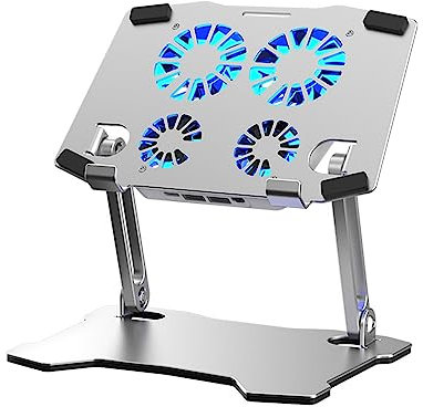 X16 Laptop Stand With Cooling Fan And Ergonomic Design Notebook Holder Aluminum Alloy Tablets Pad Stands Bracket Multi Functional Design High Efficiency Cooling Fan Holder Portable Ergonomic Design