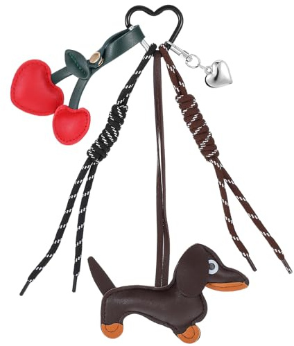 LXUEJIE Dackel Schlüsselanhänger, Süße Welpe Hundetasche Anhänger Herz Kirsche Taschenanhänger Key Chain Dackel anhänger Glücksbringer Dackel Geschenke