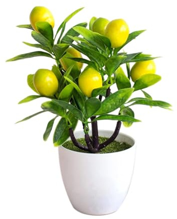 Wisylizv Piante Artificiali im, 24 cm, Bonsai mit realistischem Laub, Mini-ABS-, Zitronenbaum, Bürodekoration für Zuhause | Nicht schwimmender für und Tisch