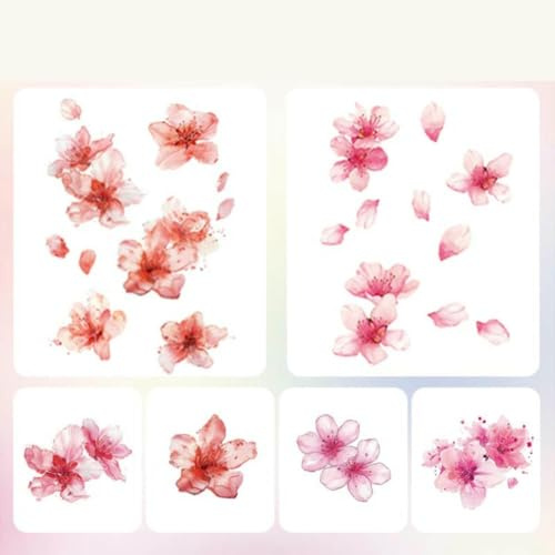Temporary Tattoos For Adult 6 Pcs Of Chinese Style Pink Cherry Blossom Face Stickers Colorful Waterproof Female Long-Lasting Clavicle Chest Small Picture Large Picture Stickers Fake Tattoos