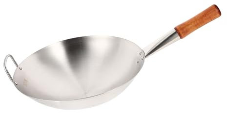 OFFSCH Wok in Acciaio Inossidabile 32cm Manico in Legno Pentola Per Friggere Durevole e Resistente Corrosione Utensile Da Cucina Per Cottura a Induzione